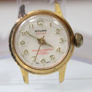 Vintage Rouan Mechanical Watch Swiss Made 27mm Gold Tone Parts/Repair 90s